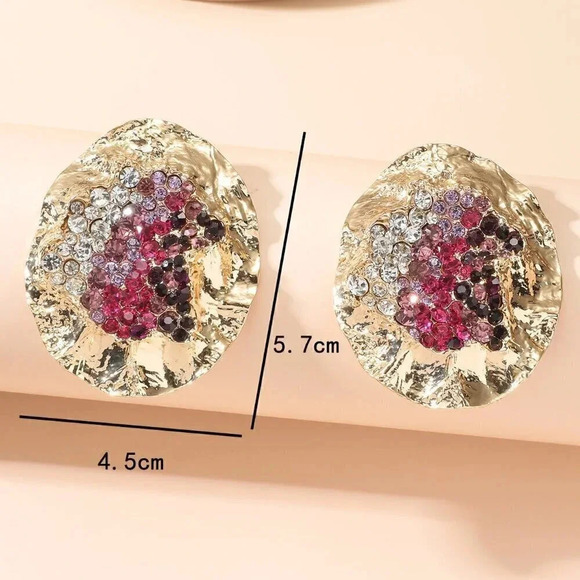 Multicolor Women's Random Color Rhinestone Decor Textured Stud Earring - Picture 4 of 7